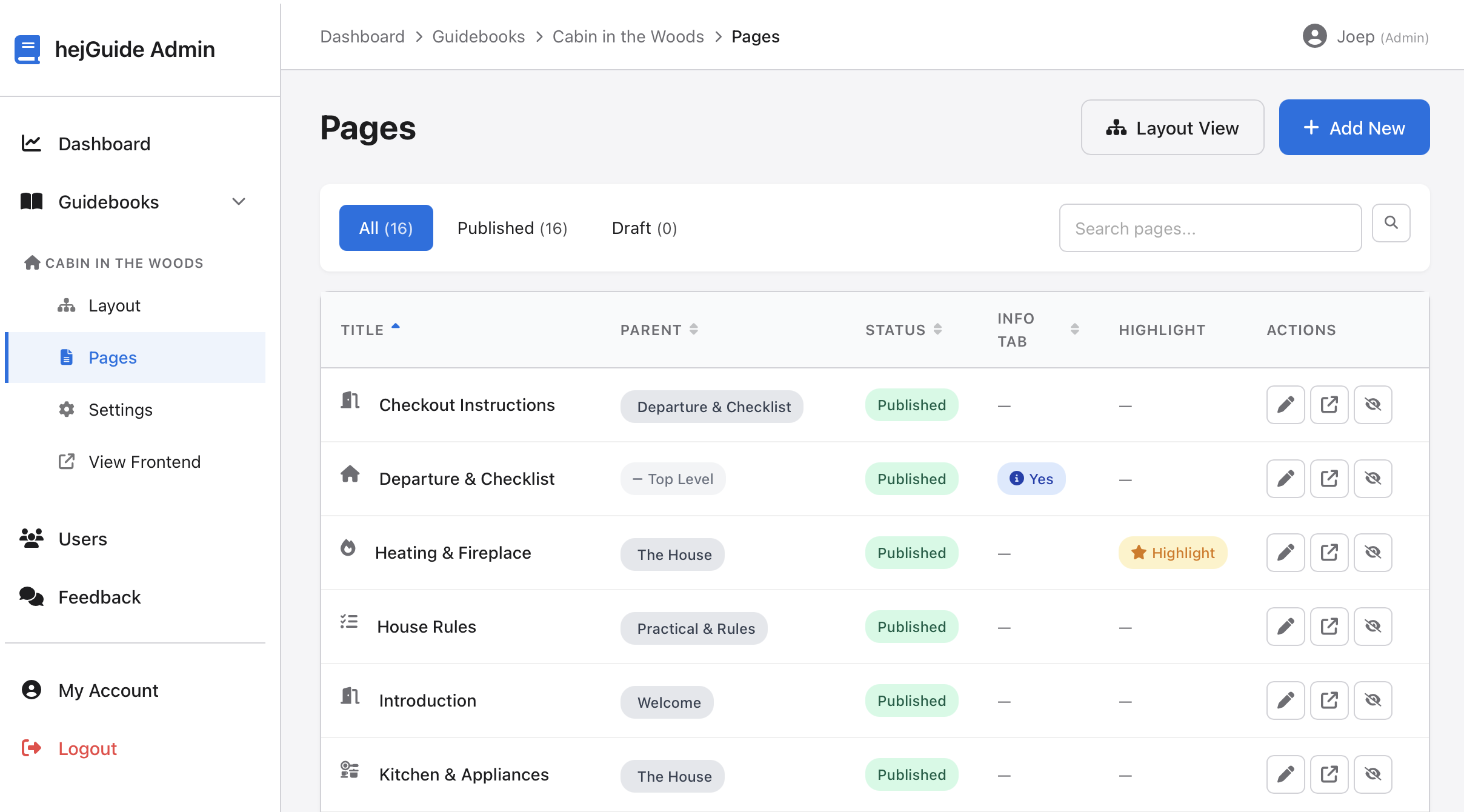 Pages overview screenshot placeholder